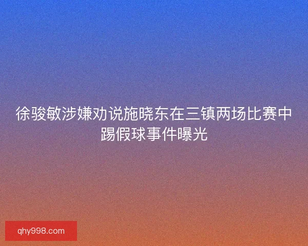 徐骏敏涉嫌劝说施晓东在三镇两场比赛中踢假球事件曝光